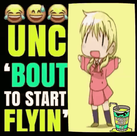 a cartoon girl is standing next to a cup of syrup juice .