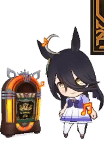 A Cartoon Girl Is Standing Next To A Jukebox And Holding A Music Note . GIF