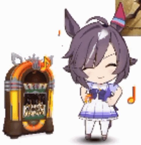 A Cartoon Girl Is Standing Next To A Jukebox And Smiling . GIF