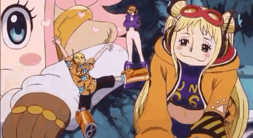 Cartoon Girl Standing Next To Man In Hoodie And Goggles GIF