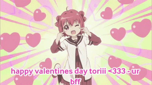 A Cartoon Girl Is Surrounded By Pink Hearts And Says Happy Valentines Day GIF