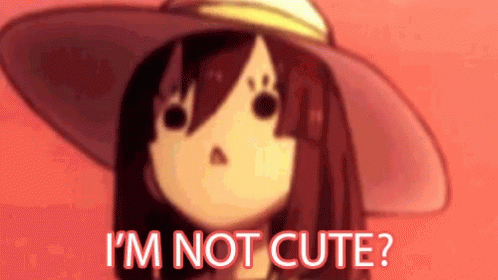 A Cartoon Girl Is Wearing A Hat And Saying I 'M Not Cute . GIF