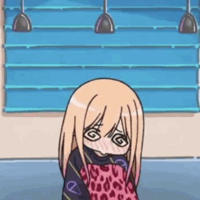 A Cartoon Girl Is Wearing A Leopard Print Apron And Has A Swirl In Her Eyes . GIF