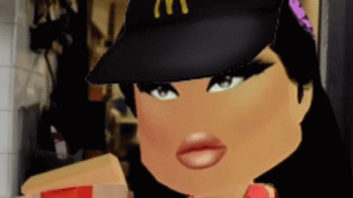A Cartoon Girl Is Wearing A Mcdonald 'S Hat And Holding A Box Of Fries . GIF