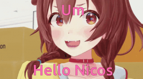 A Cartoon Girl Says Hello Nicos With A Red Collar GIF