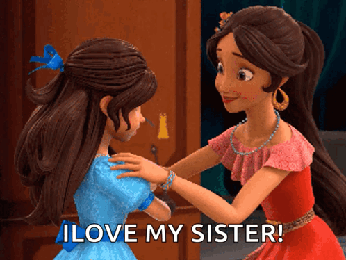 A Cartoon Girl Says I Love My Sister While Touching Another Girl 'S Arm GIF