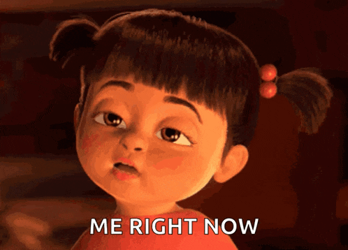 A Cartoon Girl Says " Me Right Now " In Front Of Her GIF