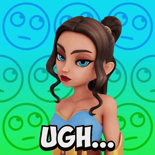 A Cartoon Girl Says Ugh In Front Of A Bunch Of Faces GIF
