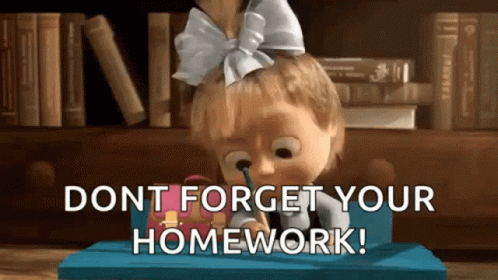 Cartoon Girl Sitting At Desk With Homework Reminder GIF