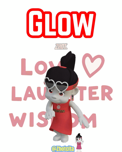A Cartoon Girl Wearing A Headband That Says Glow Love Laughter And Wisdom GIF