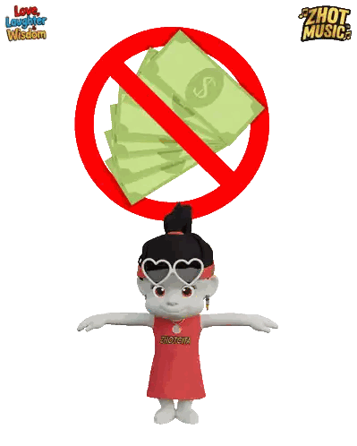 a cartoon girl wearing a headband that says zhot music on it
