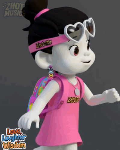 A Cartoon Girl Wearing A Pink Shirt That Says Zhou On It GIF
