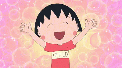 A Cartoon Girl Wearing A Red Shirt With The Word Child On It GIF
