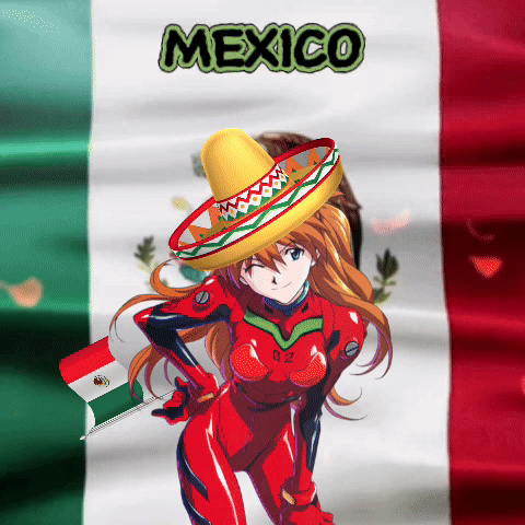 A Cartoon Girl Wearing A Sombrero Is Standing In Front Of A Mexican Flag GIF