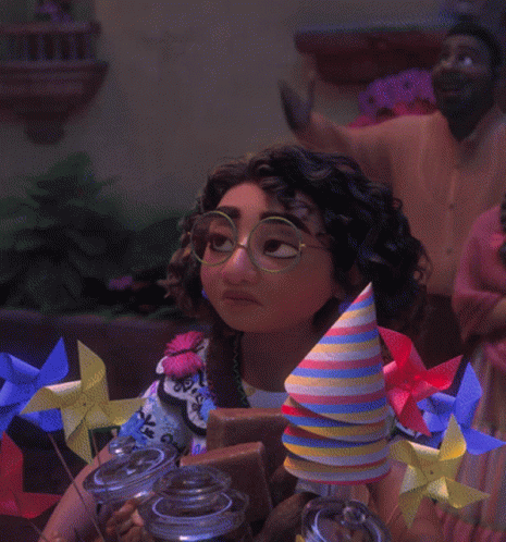 A Cartoon Girl Wearing Glasses And A Party Hat GIF