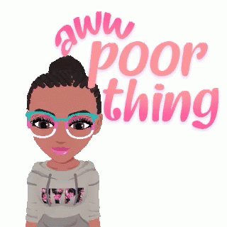 A Cartoon Girl Wearing Glasses And A Sweatshirt That Says Aww Poor Thing GIF