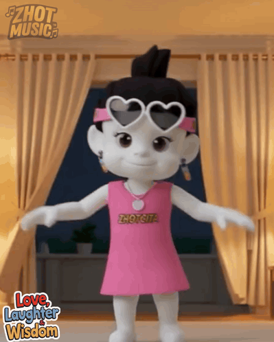 A Cartoon Girl Wearing Heart Shaped Sunglasses And A Pink Shirt That Says Hot Girl GIF