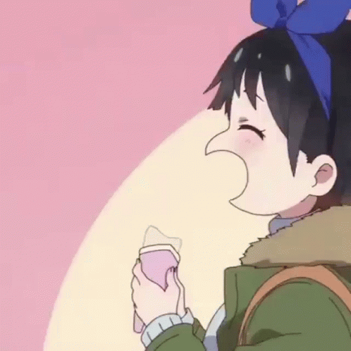 A Cartoon Girl With A Blue Bow On Her Head Is Holding A Cell Phone In Her Hand . GIF