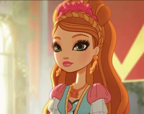 a cartoon girl with a braided headband and a necklace