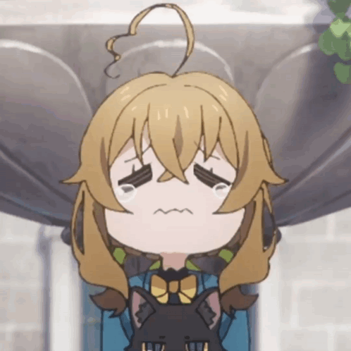 A Cartoon Girl With A Cat On Her Back Making A Sad Face GIF