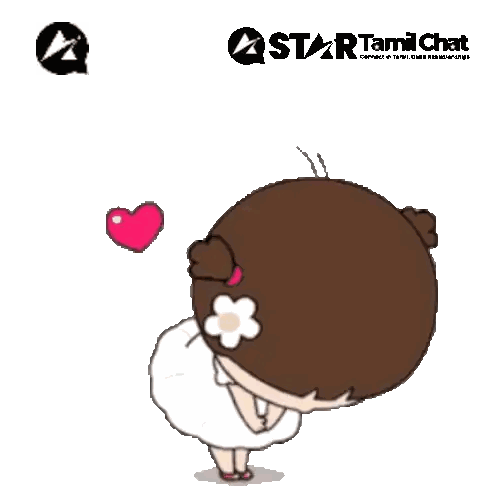 a cartoon girl with a flower in her hair and a star tamil chat logo