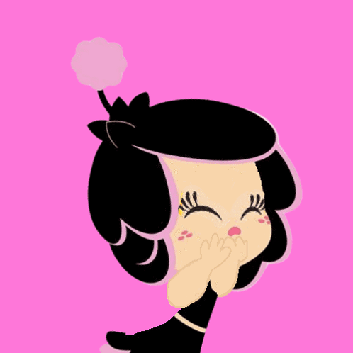 A Cartoon Girl With A Flower On Her Head Is Surrounded By Pink Hearts And The Words Wow All GIF