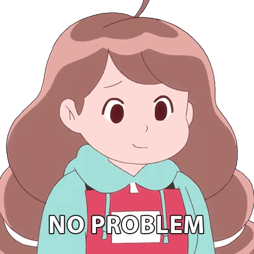 a cartoon girl with a hoodie that says no problem on it