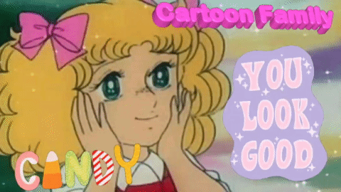 A Cartoon Girl With A Pink Bow And The Words " You Look Good " Behind Her GIF