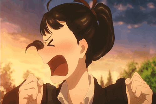 A Cartoon Girl With A Ponytail Is Making A Funny Face GIF
