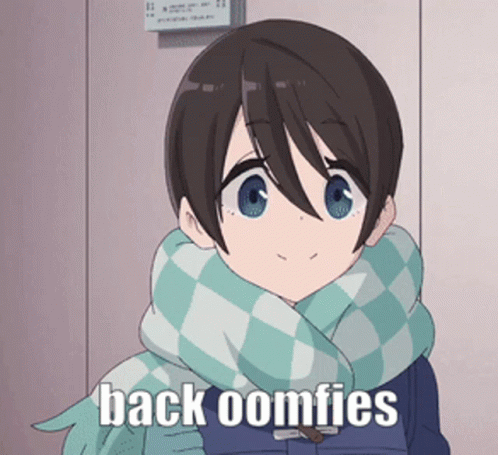 A Cartoon Girl With A Scarf Around Her Neck Says Back Oomflies GIF