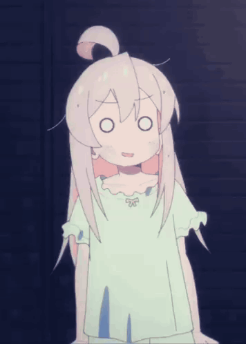 A Cartoon Girl With A Surprised Look On Her Face Is Standing In A Dark Room GIF