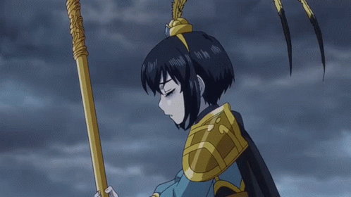 A Cartoon Girl With A Sword And A Crown On Her Head Is Standing In Front Of A Pink Background . GIF