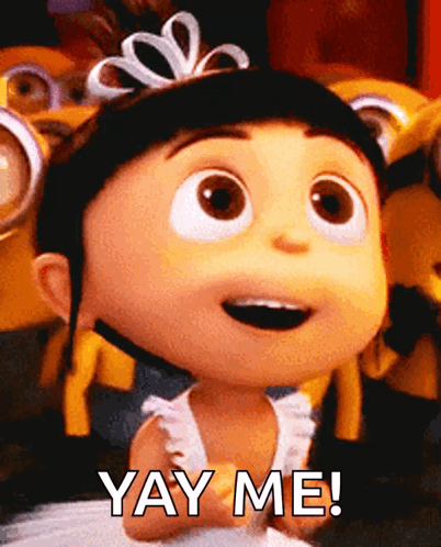 A Cartoon Girl With A Tiara On Her Head Is Smiling And Saying Yay Me GIF