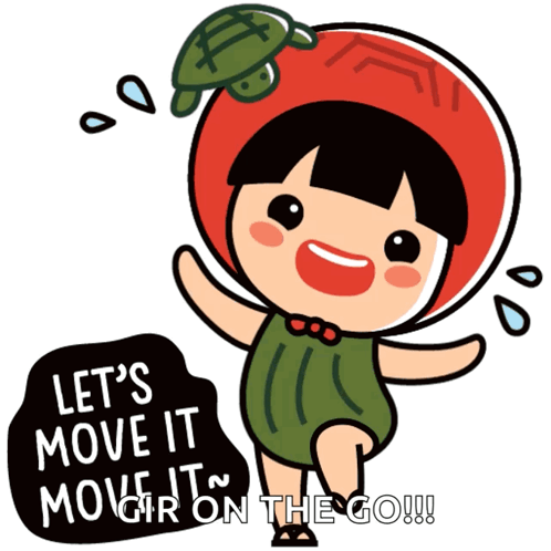 A Cartoon Girl With A Turtle On Her Head Says Let 'S Move It Move It GIF