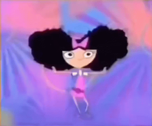 A Cartoon Girl With Black Hair And A Pink Bow Is Dancing GIF