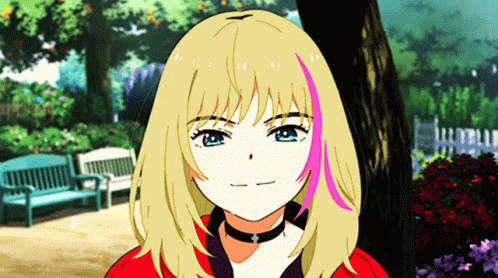 A Cartoon Girl With Blonde Hair And Pink Streaks GIF