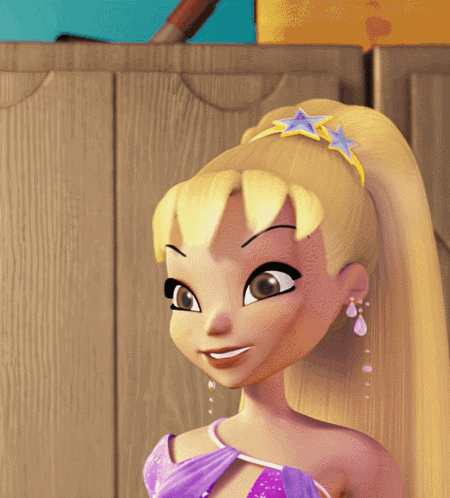 A Cartoon Girl With Blonde Hair Wearing A Purple Dress GIF