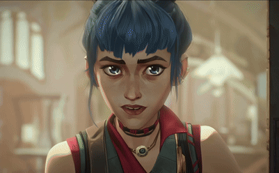 A Cartoon Girl With Blue Hair And A Choker GIF