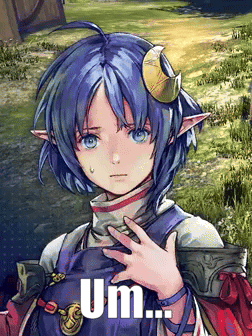 A Cartoon Girl With Blue Hair And A Crescent Moon On Her Head Says Um GIF