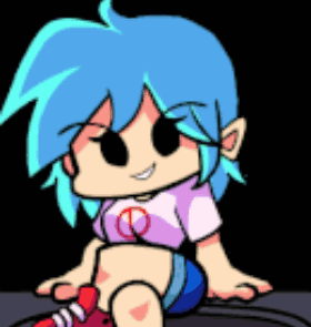 A Cartoon Girl With Blue Hair And A Pink Shirt Is Sitting On The Floor . GIF