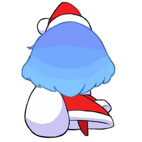 a cartoon girl with blue hair and a santa hat