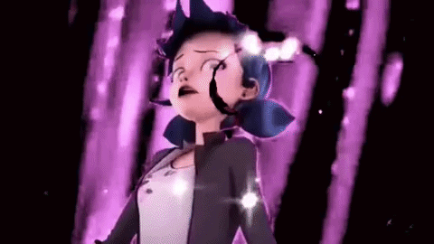 Blue Haired Girl Looking Up Purple Background GIF