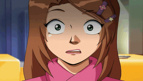 A Cartoon Girl With Brown Hair And A Flower In Her Hair GIF