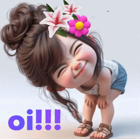 A Cartoon Girl With Flowers In Her Hair And The Word Oi On The Bottom Right GIF