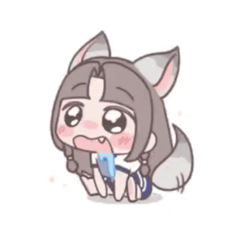 A Cartoon Girl With Fox Ears Is Sitting Down With A Phone In Her Mouth . GIF