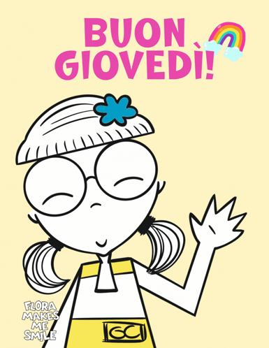 A Cartoon Girl With Glasses And A Flower On Her Head Says Buon Giovedi GIF