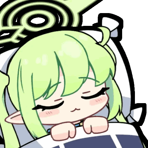 a cartoon girl with green hair is sleeping on a bed