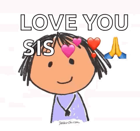 A Cartoon Girl With Hearts In Her Eyes And The Words `` Love You Sis '' GIF