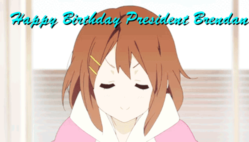 A Cartoon Girl With Her Eyes Closed And The Words Happy Birthday President Brenda Above Her GIF