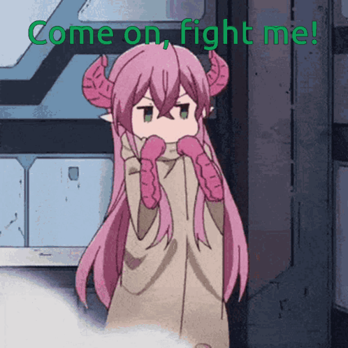 A Cartoon Girl With Horns And The Words Come On Fight Me GIF